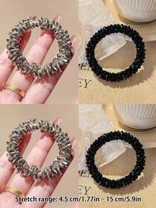 2pcs/1pc Minimalist Rhinestone Decorated Hair Scrunchies, Elastic Hair Ties, Hair Clips For Women,Travel,Birthday - Multicolor - View 24