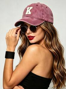 PC Neutral Baseball Cap A-Z 26 Letters Y2K Style Adjustable Vintage Hat Men Women Outdoor Travel Daily Street Sun Protection Cap Gift - Burgundy - View 2