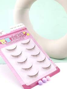5 Pairs Brown Korean-Style Short 3D Natural Short False Eyelash Clusters, Bare Makeup Eyelashes, Invisible Natural Curl, Innocent Big Eye Eyelashes - Brown - View 6