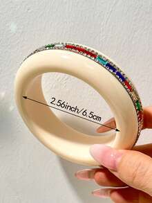 Contrast Marble Pattern Resin Wide Bracelet, Marble Texture Design, Luxury Inlaid Colorful Stones, Thick Exaggerated Niche Design Jewelry Bangle - Multicolor B - View 8