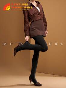 MOIRÉALLURE 1-Pair Pack Women's Fashionable Opaque Fleece Tights High-Stretch Thermal Base Layer Leggings - Black - View 9