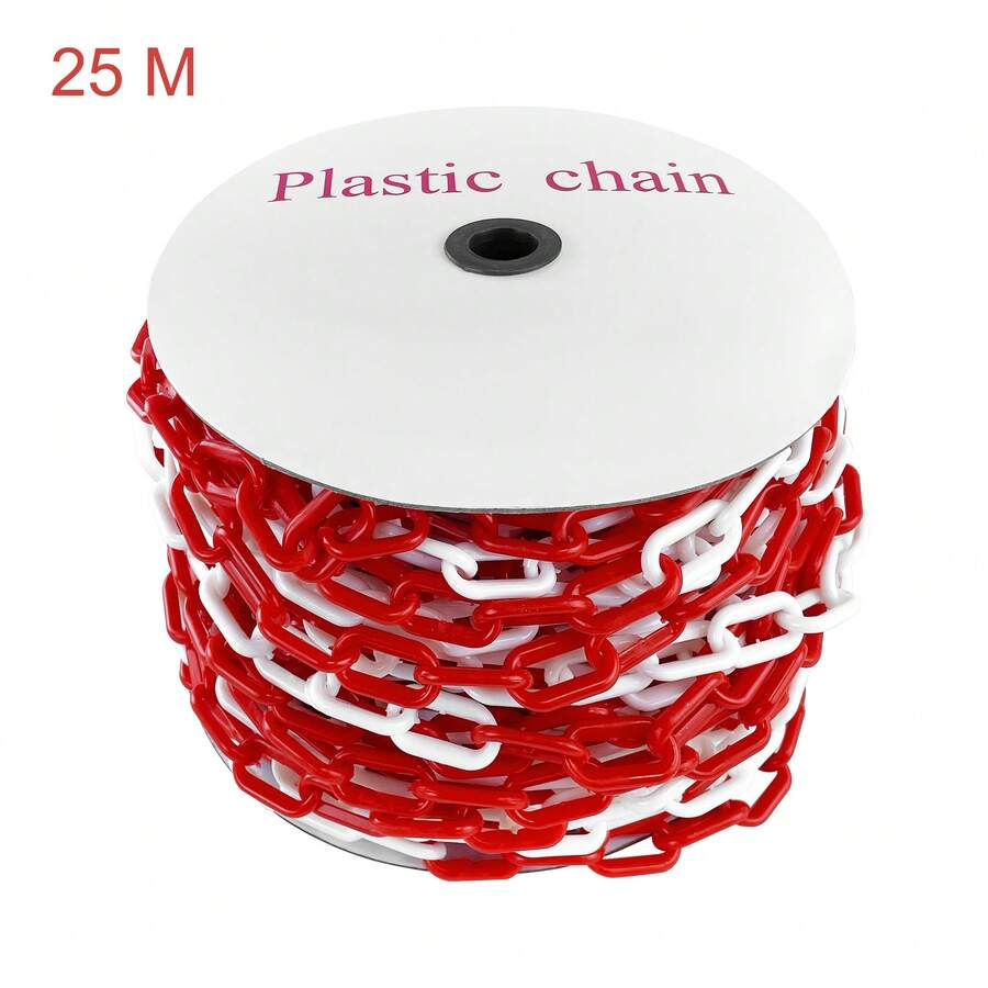 Rot-Weße Kunststoff Absperrkette, Witterungsbeständige Warnkette, 6 mm Dick, Leichte Plastikkette für Baustellen, Parkplätze & Gefahrenzonen - 25 m - Übersicht 1