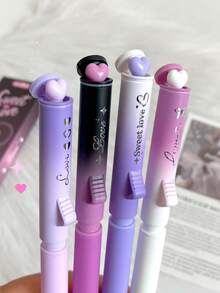 4pcs Gradient Color Retractable Gel Pens, Sweetheart Pens, Black Ink Pens, Suitable For Back To School Gifts, Note-Taking, Student Use - Multicolor - View 1