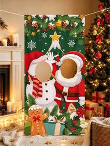 1pc Christmas Photo Backdrop, Snowman & Santa Claus & Gingerbread Man Pattern Christmas Banner, Merry Christmas Party Photo Background, 2026 Christmas Decor, Party Gift, Winter Decor, Christmas Decor, Christmas Decorations, 2027 New Year Decor - Christmas - View 3
