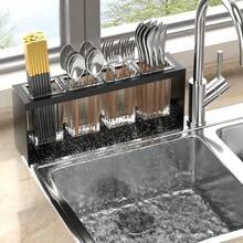 Clear Glass Tube Silverware Caddy, Punch-Free Countertop Cutlery Drainer Rack, Multifunctional Kitchen Chopstick Fork Spoon Storage Holder 2 Colors Optional - Multicolor - View 10