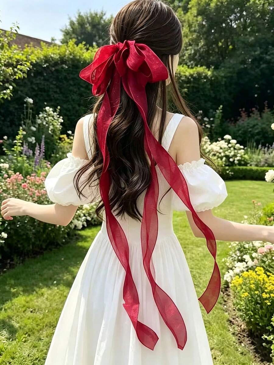 1 buah Jepit Rambut Pita Berlapis Elegan untuk Wanita dengan Rumbai Panjang Ekstra 100cm, Aksesori Rambut Pegas - MultiWarna - View 1