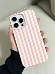 1件時尚極簡粉黃條紋個性化軟 TPU 防震防刮手機殼，適用於 iPhone 17/17Pro/17ProMax/16/16Pro/16ProMax/15/15Pro/15ProMax/14/13/12/11 - 彩色 - 查看 2
