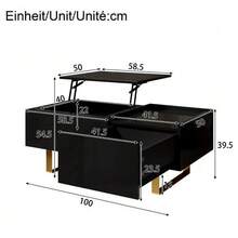 Height-Adjustable Coffee Table, MDF Coffee Table With Storage And High-Gloss Finish, Coffee Table With Drawer And Iron Legs, Modern Living Room Table - 黑色 - 查看 4