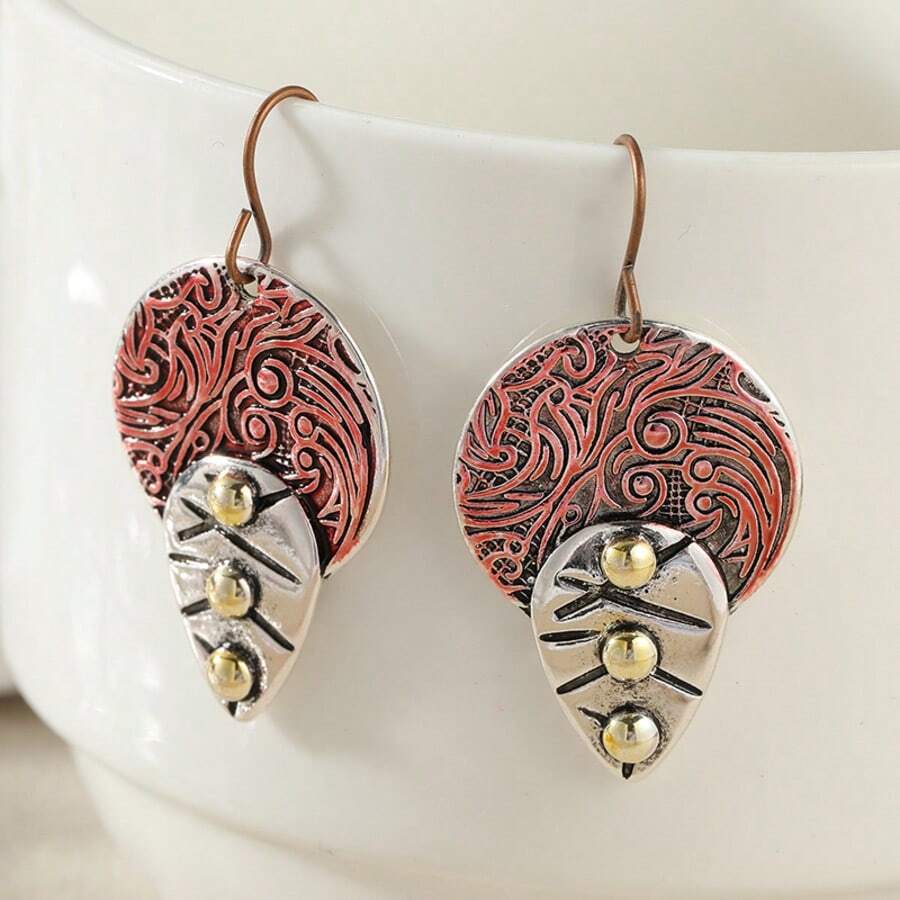 DIYCCPC Anting Gantung Motif Daun Ukiran Gaya Bohemian Vintage, Perhiasan Fashion untuk Wanita - Dua Warna - View 1