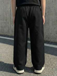 1pc Boys' Multi-Pocket Straight Leg Cargo Pants, Spring/Autumn American Style Casual Trousers - Black - View 2