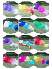 1pc Belly Dance Fan, Gradient Color Long Faux Silk Fan, Dance Performance Prop - Multicolor - View 4