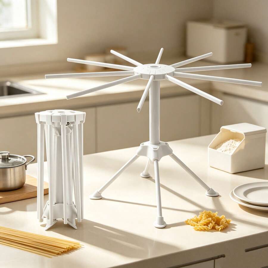 Secador de pasta plegable con 10 peldaños extensibles, asa de transporte integrada, escurridor de espaguetis - Ver 1