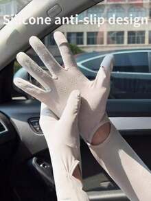 1 Pair New Women's Long Sun Protection Gloves, Summer Essential. These Ice Silk Sleeves Effectively Block UV Rays. Suitable For Cycling And Driving, With Anti-Slip And Touchscreen Functionality. The Extended Design Fully Covers The Arms, Making Them An Ideal Choice For Outdoor Activities. - Multicolor - View 8