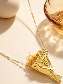 1pc New Versatile Design Bouquet Necklace, Can Be Worn With Flowers, Exquisite Highly Attractive Creative Fashion Niche Unique Design, Jewelry Women's Accessory, Suitable For Daily Wear (Necklace Only, No Flowers) - Yellow Gold - View 2