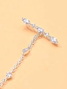 outingfit 1 Pair Minimalist Tassel Rhinestone Water Drop Pendant Stud Earrings, Niche High-End Fashion Micro-Inlaid Rhinestone Earrings, Suitable For Women's Daily Versatile Accessory - Silver - View 6