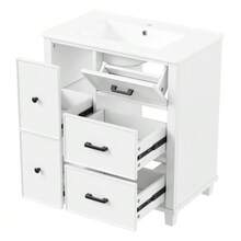 76.5 X 47 X 83.5 Cm, Freestanding Washbasin, Fully Lacquered, Side Drawer, Integrated Ceramic Basin, Quiet-Running Slides, White. - White - View 6