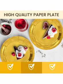 40-80 pièces/set Assiettes en papier jetables, couleur dorée, rondes de 7/9 pouces, convient pour décorer les desserts, gâteaux et fournitures de fête en vrac, adapté pour les anniversaires, mariages, pique-niques, clubs de vacances et autres occasions - Multicolore - Voir 5