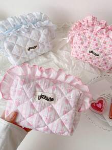1 pieza Bolsa de maquillaje con estampado floral y decoración de encaje, organizador de cosméticos de gran capacidad, bolsa de aseo portátil para viajes, bolsa de almacenamiento de productos para el cuidado de la piel, esencial de viaje. - Multicolor - Ver 4