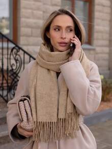 1PC Women's Minimalist Solid Color Regular Style Faux Cashmere Scarf, Suitable For Seasonal Transition, Preppy Style, Daily Wear, Windproof And Warm, Christmas Party, New Year Gift - Maka Color - View 3