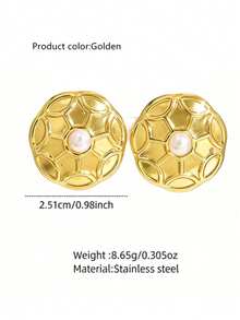 VceTd 1 Pair Fashion Football Pattern Plastic Shaped Stainless Steel Women's Stud Earrings, Suitable For Daily Wear And Commuting, Jewelry Gift For Friends - Yellow Gold - View 2