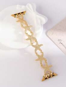 Vacation Style Beach Starfish Geometric Beaded Design Women's Watch Band Compatible With Apple Watch, Daily Design Accessory Decoration - Golden - View 4