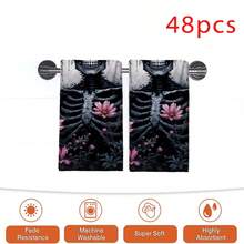 2/4/48pcs Halloween Series Pink Flower Skull Skeleton Pattern Printed Kitchen Towels - Ultra Soft, Highly Absorbent Polyester Dishcloths And Hand Towels, Perfect For Holiday Decor, Kitchen Decor, Party Decor - Multicolor - View 13