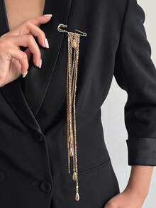 1PC Elegant Geometric CCB Beaded Pendant Teardrop Tassel Brooch, Suitable For Wedding Party, Vacation, Perfect Gift For Couples, Birthday Surprise - Gold - View 2