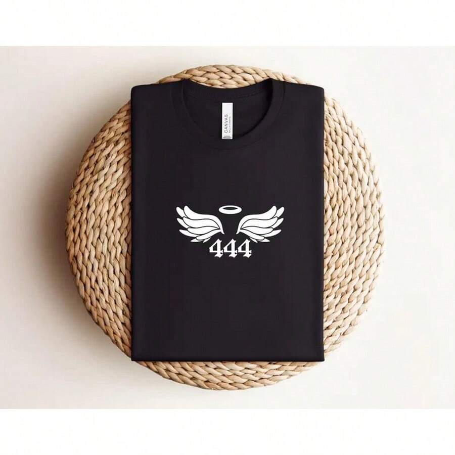 Camiseta Personalizada con Número de Ángel: Alas y Halo Personalizados, Camiseta Espiritual - Negro - Ver 1
