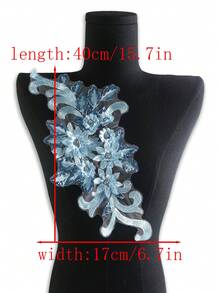 3D Embroidered Rhinestone Applique, Tulle Lace DIY Costume Accessory, Suitable For Wedding Dress, Dress Up Performance, Size: 39cm Length X 16cm Width - Blue - View 6