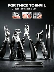 Men's 1-9 Piece Heavy Duty Nail Clipper Set - - Includes Nail Clippers, Trimming Tools, Foot Scraper, Pusher - - Classic Black Handle, Suitable For Men, Women And Elderly - Multicolor - View 3