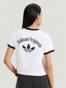 Adidas Originals Kaos Rajut Lengan Pendek Tanpa Kerah Wanita OG W TEE SS 2 TK3060 - Hitam dan Putih - View 3