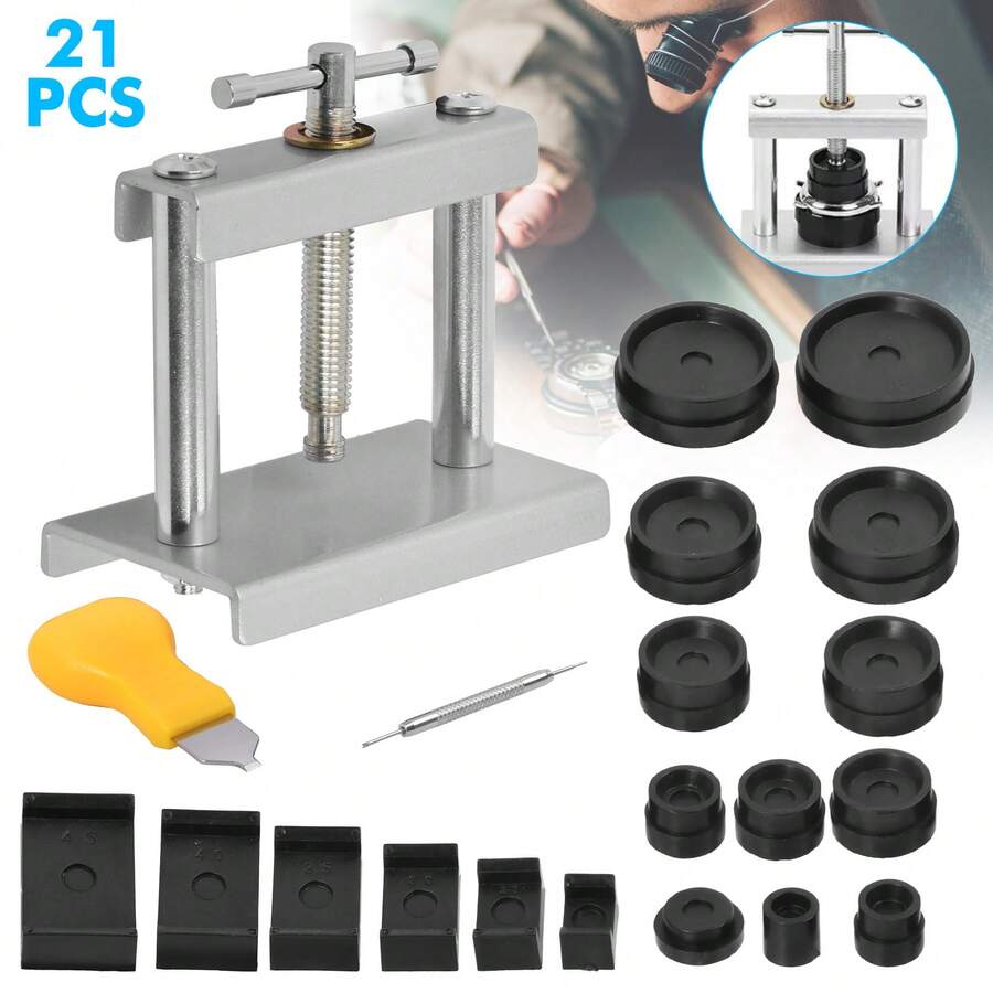 21PCS Watch Back Press Tool Kit with Fitting Dies Watch Case Repair Tool Kit - Silber - Übersicht 1