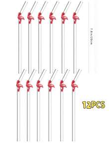 1/2/5/12PCS Romantic Pink Flamingo Glass Straw For Milk Tea, Juice And Smoothies. Perfect Decorative Accessory For Birthdays, Wedding Ceremonies And All Holiday Gift Selections. - View 10