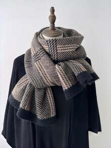 1pc Thickened Autumn/Winter Scarf, Stylish Knitted Woolen Scarf, Soft Warm Neck Warmer, Windproof Thickened Scarf - Multicolor - View 6