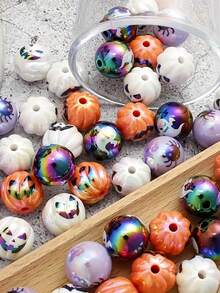 10pcs 16mm Halloween Themed UV Plated Acrylic Beads, Round & Square Loose Spacer Beads, DIY Craft Accessories For Jewelry Making, Party Decor Gift - Halloween Resin Beads - View 1