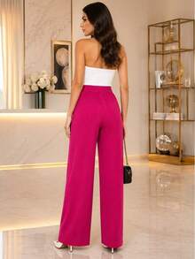 Women's Wide Leg Pants With Zipper And Button In Duna Fabric - Hot Pink - View 2