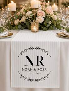 Customized Wedding Table Runner With Name And Anniversary Date Celebration Logo, Suitable For Bridal Shower, Creating Meaningful Keepsake For Newlyweds And Guests - Multicolor - View 2