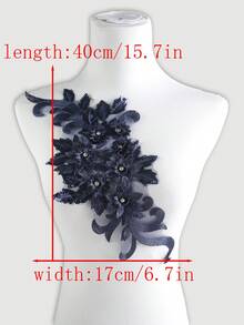 Xdh2490 3d刺繡珍珠貼花,適用於婚紗、禮服、網紗,diy服飾點綴(單朵花)/長度：39cm/寬度：16cm - 藏青色 - 查看 6