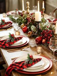 6/12/120PCS Modern Minimalist Christmas Plaid Napkins, Reusable, Washable, Suitable For Parties, Banquets, Restaurants, Kitchens, Cafes, Dining Table Decor - Multicolor - View 6
