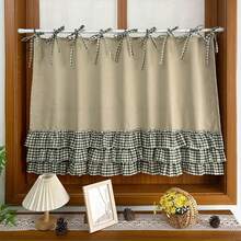 1Pc,Oven Skirt Curtain With Crochet Lace Tie Top Short Curtains,American Style Countryside Retro Solid Color Linen Fabric Patchwork Green Checkered Cake Skirt Bottom Trim Farmhouse Kick Plate Decor For Kitchen Stove Front, Dishwasher, Window Valance - Green - View 6