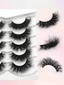 ENCHUW 5 Pairs Fluffy Lashes Dramatic False Eyelashes Volumized Curling Three-Dimensional Fake Eyelashes Suitable For Parties - Black - View 1