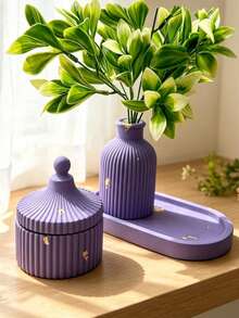 4pcs Silicone Mold Set, Oval Tray, Tall Striped Vase, Storage Box, Flower Pot, Lotus Jewelry Box Casting Molds, Compatible With Epoxy Resin, Plaster, Cement, Concrete, Clay, Multi-Functional Desktop Decor, Jewelry Display Stand, Aromatherapy Candle Holder, DIY Handmade Home Decor, Housewarming Gift - A - View 3