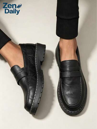 Zapatos formales para hombres, nuevos zapatos de vestir de cuero negro con cordones y sin cordones, versátiles para todas las estaciones, estilo británico retro casual y formal, zapatos de cuero cómodos con suela gruesa para hombres jóvenes (corren pequeños en 1 talla)
