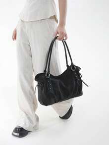 Relaxed Leopard Print Tote Bag For Women, New Minimalist Underarm Shoulder Handbag - Black - View 4