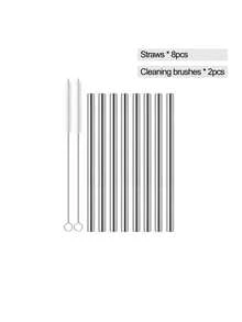 4/8 Pcs Short Metal Straws, Straight With 1/2 Pcs Cleaning Brush, Drinking Stainless Steel Straw For Cocktail Coffee Mugs Small Glasses Cups - Silver - View 7
