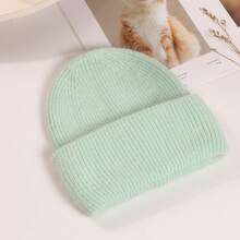 1pc Fashionable Solid Color Warm Rabbit Fur Straight Cuff Knit Hat, Autumn/Winter Outdoor Sports Wear, Warm Hat, Valentine's Day Holiday Gift, Party, Multiple Colors Available, Classic Solid Color Hat - White - View 19