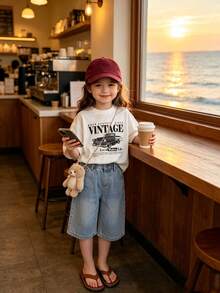 1PC White Vintage Classic Car Graphic Tee, Teen Girls Retro Streetwear Crew Neck T-Shirt For Back To School Thanksgiving Fall Casual Outfits - 白色 - 查看 5