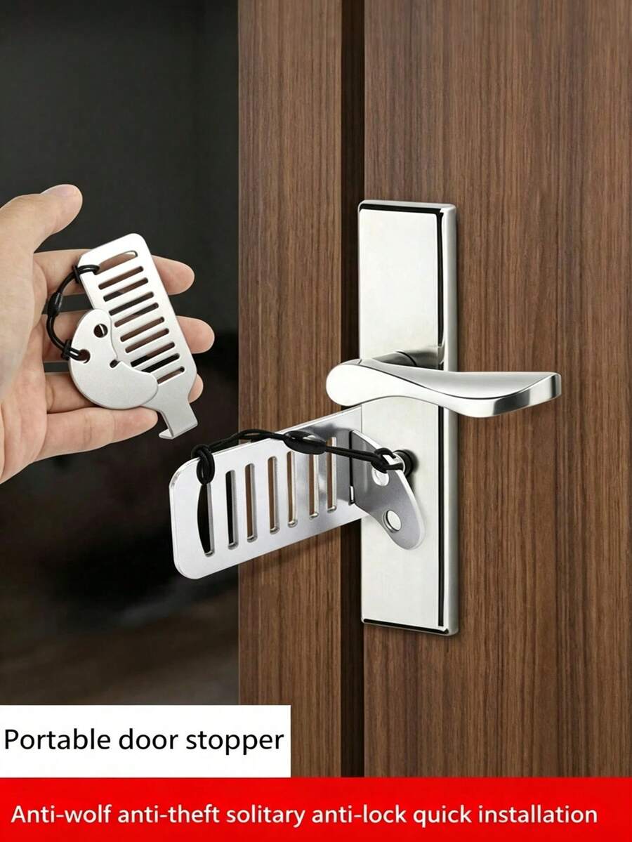 2/1pc Portable Door Lock Device: Essential Tool For Home Privacy, Travel And Hotel Protection - Adjustable Portable Door Lock, Suitable For Home, Hotel, Apartment And Dormitory - Provides Better Privacy Protection - Multicolor - View 1