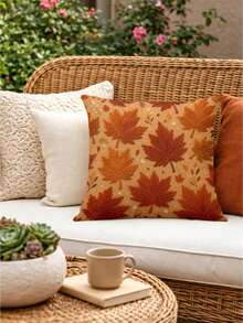 1/2/4pcs 17.7X17.7 Inch Autumn Maple Leaf Throw Pillow Cover - Textured Cushion Case Suitable For Sofa Bed, Zipper Closure, Machine Washable Fall Decor With Warm Earthy Maple Leaf Print, Cozy Contemporary Bedding Cover For Home - Orange - View 9