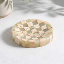 Natural Marble Mosaic Jewelry Tray, Modern Minimalist Vanity Organizer Decor, Square And Round Options - Yellow + Jade - View 6